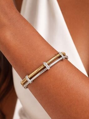 Nadri Omega Two-Tone Open Cuff Bracelet